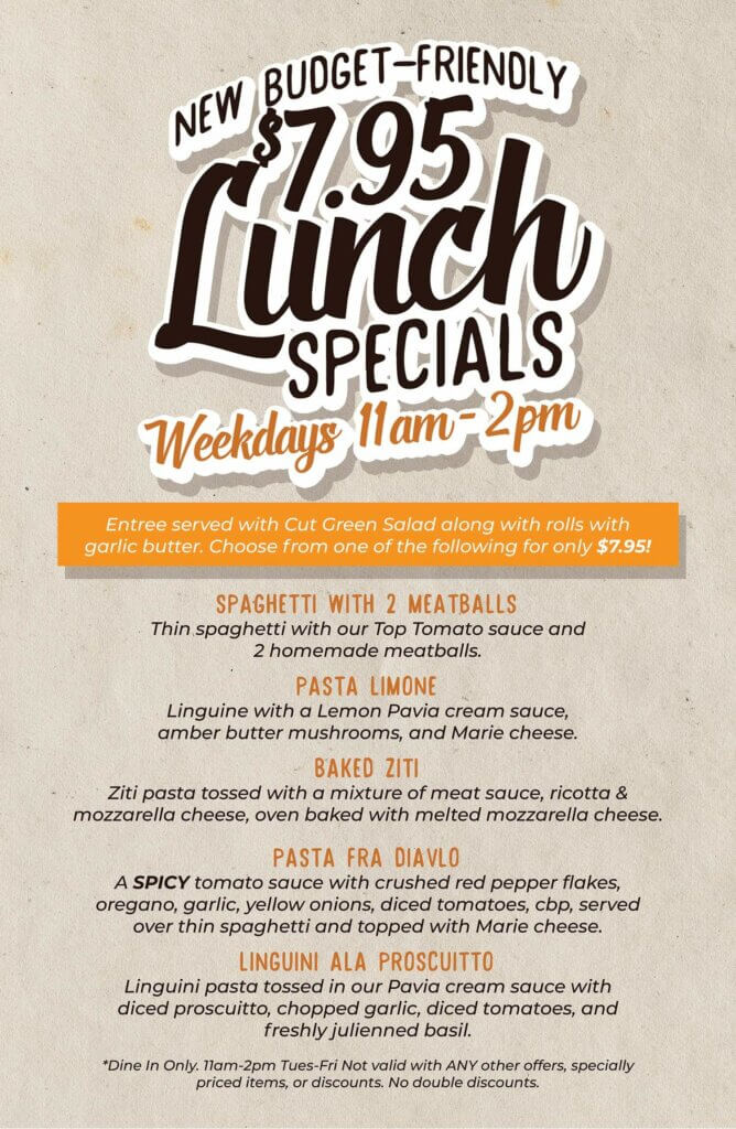 Economical lunch specials